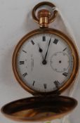 A Thomas Russell & Sons of Liverpool full hunter pocket watch having ceramic dial with roman