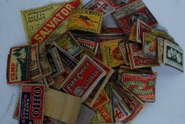 A collection of vintage matchbox labels dating from the early 20th century to include Crown & Tiger,
