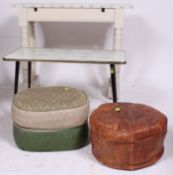 A fabulous retro 1950's coffee table on tapered ebonised legs together with  with 2 x leather