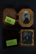 2 19th century Victorian Bois Durci photoframes having portrait of gentleman and the other with