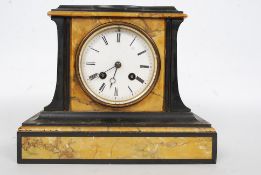 A 19th century French marble mantel clock having inset white ceramic dial - 8 day movement set