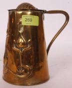 A 20th century Art Nouveau JS&S Joseph Sankey & Sons brass lidded jug,