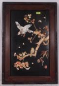 A Victorian Japanese shellwork and mother of pearl made hardwood panel