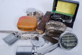 A collection of items to include Lighters, Meters, Cut Throat, Compact Tompora, Retro Timex Watch,
