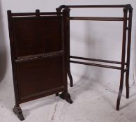 A Victorian mahogany 3 tier towel rail united by turned spindles together with a folding oak 1930's