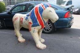 A Wild In Art Full size composite resin set lion having handpainted British themed finish with Fish