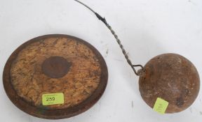 A collection of vintage sporting equipment to include a vintage Discus and Hammer complete with