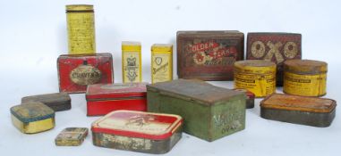 A collection of vintage shop advertising tins to include OXO, Craven A,