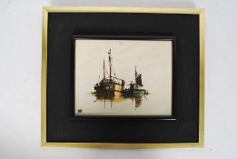 A 20th century  oil on board painting of a Devon fishing scene bearing notation for Brixham signed