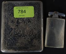 A Siam silver decorative cigarette case together with a Ronson vintage cigarette lighter Patent No