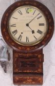 A 19th century Victorian drop dial marquetry inlaid  wall clock,