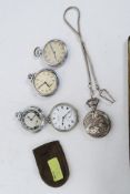 A collection of 5x assorted silver plate and other pocket watches, please see illustration.