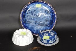 A Shelly China jelly mould together with a flo blue plate by J.