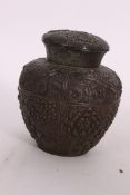A circa 1900 heavy Chinese bronze water pot and cover / lid of circular form,