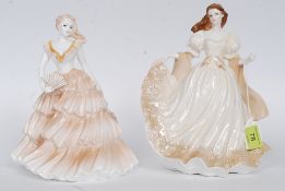 A Coalport figurine of a maiden stamped to the base together with a Royal Worcester figurine