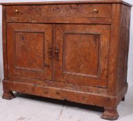 An 18th century provincial burr walnut French buffet of large heavy solid proportions.