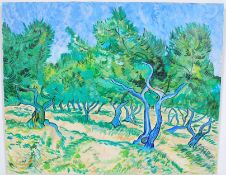 2 retro unframed contemporary late 20th century abstract oil paintings, one signed Vincent,