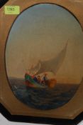 A pair of 19th century Ceylon oil paintings set within oval velour frames.