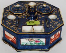 A Chinese octagonal pen stand, the sides decorated with panels depicting landscapes and flowers,