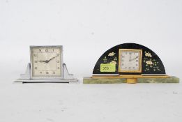 An excellent retro JAZ Silentic French alarm clock together with a slate and marble French 8 day