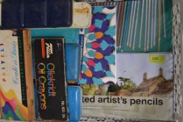 An artists paint box to include paints, oils , Gauche,