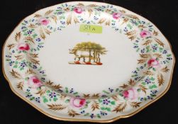 A 19th century Royal Crown Derby cabinet dish having floral and gilt borders with central armorial