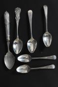 A colllection of silver hallmarked spoons to include a pair of chase decorated Georgian tea spoons