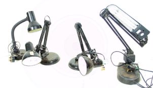 4  20th century Industrial Herbert Terry anglepoise lamps in black having pendant shades with