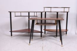 A retro teak and ebonised corner unit together with a matching side unit.