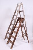 2 vintage mid 20th century Industrial wooden ladders ( see illustration ) h=186