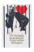 A German WW1 rare needlepoint sampler of a  1917 propaganda poster by Ludwig Holhein ' folk