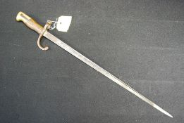 A 19th century French Gras Epee bayonet marked for St Etiennes 1878 to the blade with impressed