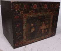 A fabulous Chinese painted pine marriage chest / blanket box.