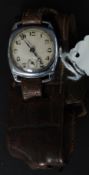 A vintage gentlemans wristwatch having seconds subsiduary dial on aviators leather strap