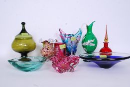 A group of studio glass to include a Murano Sommerso vase, Tutti Frutti swirl vase,