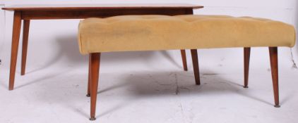 A vintage 1970's teak and velour upholstered rectangular window seat together with a Vanson teak