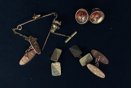2 pairs of 9ct hallmarked cufflinks together with a pair of gentlemans pictorial cuffs having