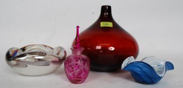 A signed Mtarfa mottled studio glass vase along with a stunning pearlescent ashtray,