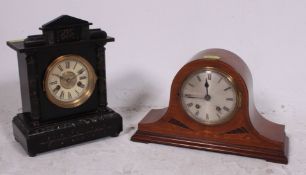 An early 20th century HAC / Hamburg America Co faux marble ebonised mantel clock together with an