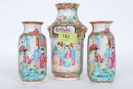3 19th century Chinese Cantonese small stem vases / solifleur vases,