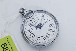 A 20th century contemporary Woodford pocket watch of white metal form with train emblem to the