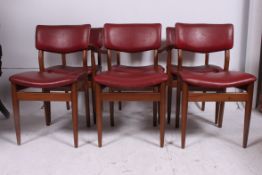 A set of six retro Danish style mid 20th century dining chairs by Scandart having tapered legs and