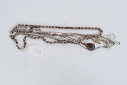 A selection of 7 contemporary silver necklaces with drop pendants to include CZ and amethyst.