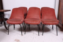 A set of 6 1950's workmans club velour and tubular metal dining chairs.