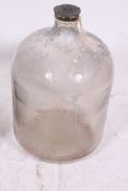 2 vintage large glass olive bottles / wine bottle carboys of large bulbous form with thin necks