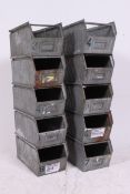 A collection of 10 Industrial vintage - retro galvanised metal tote trays ( see illustration )