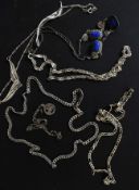 A selection of  6 silver necklaces with various chain styles and pendants including marquisette and
