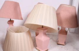 A set of 4 pink ceramic table lamps complete with the shades - Ex Avon Gorge Hotel -Clifton,