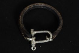A Gucci gentlemans silver and leather bracelet stamped Gucci Made in Italy with hallmark.