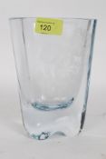 A 20th century Swedish studio glass Strombergshyttan etched ice glass vase, signed to base.